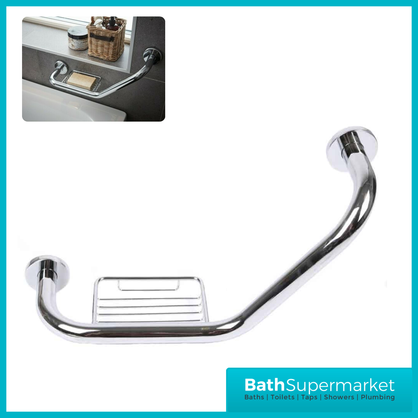 Angled Grab Bar With Soap Dish 470MMChromeGB67 BATH SUPERMARKET