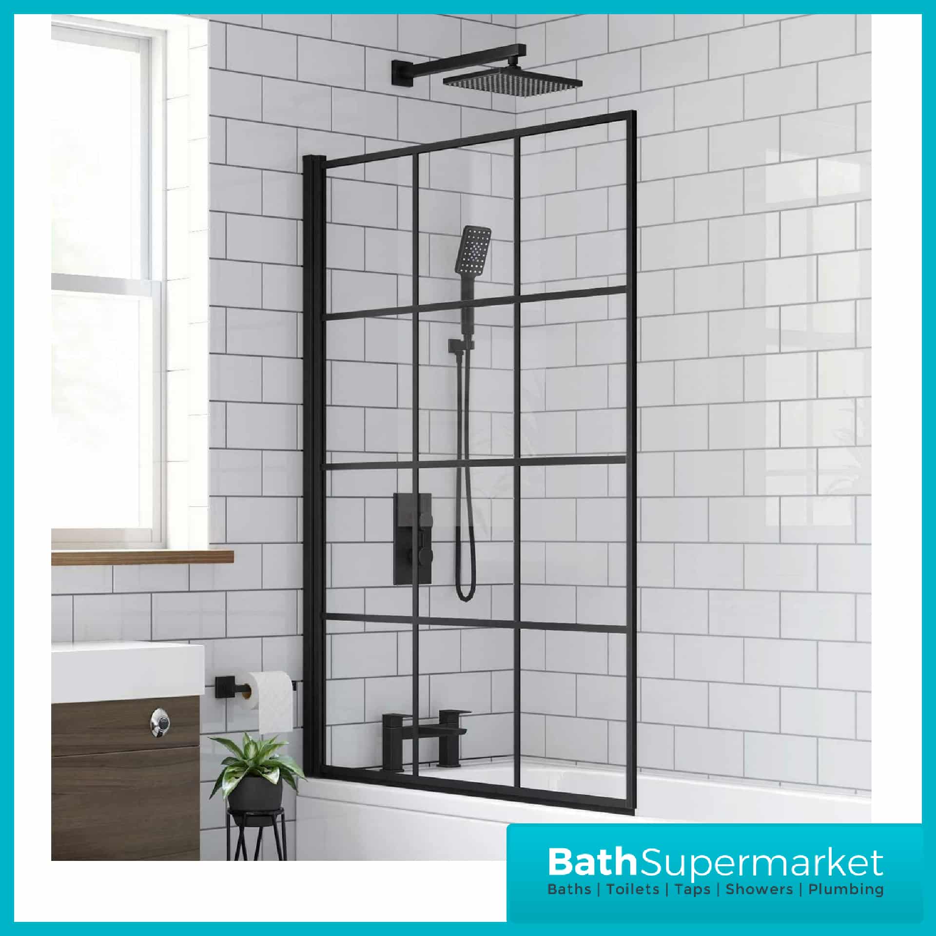 Hinged Krittal Straight Glass Bath Screen BATH SUPERMARKET