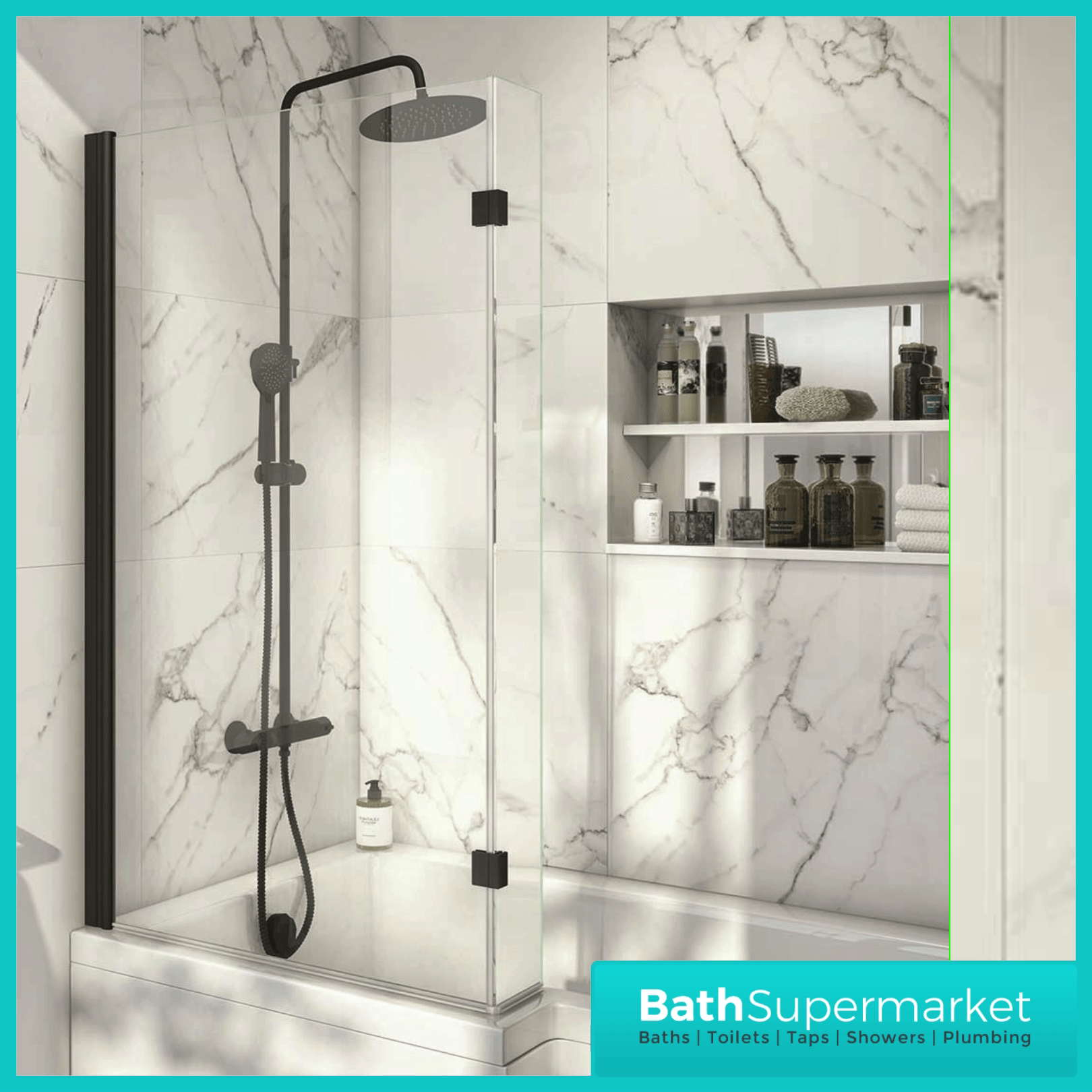 L Shape Black 6mm Thick Clear Safety Glass Shower Hinged Bath Screen