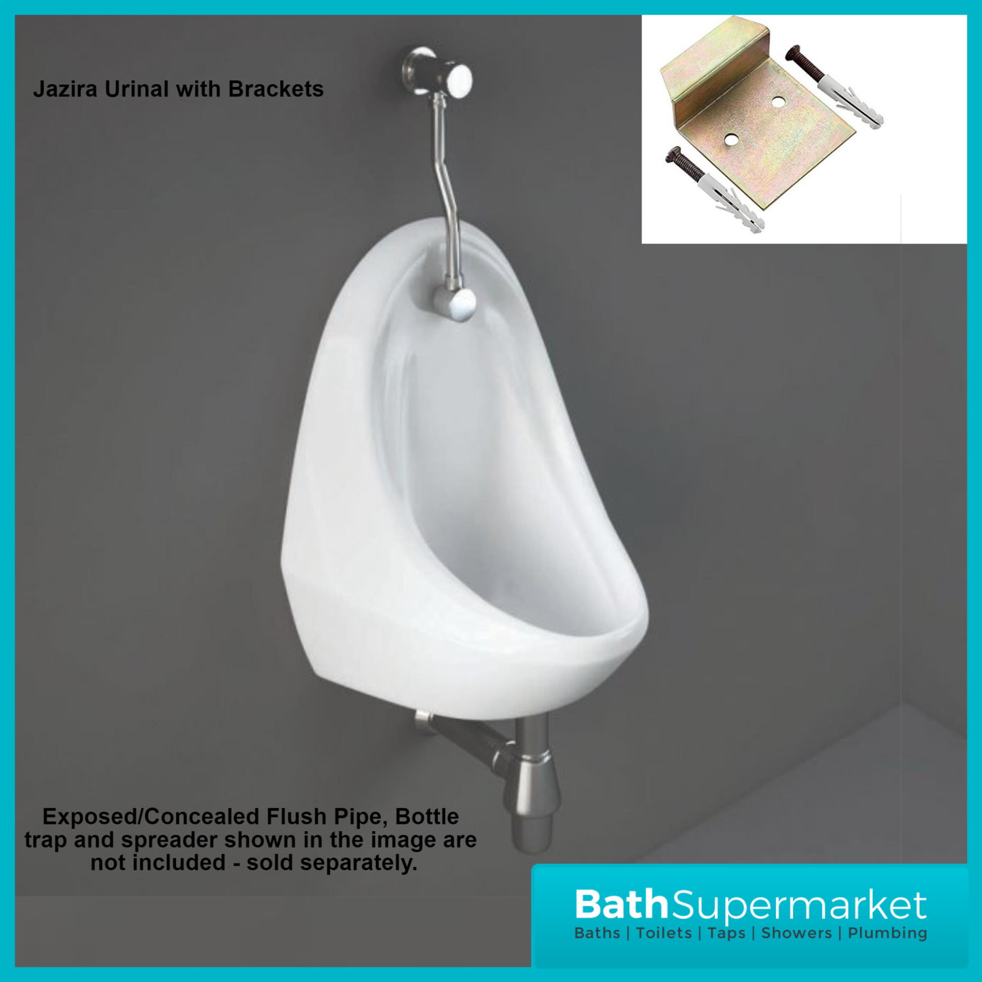 Rak Jazira White Ceramic Wall Hung Urinal Bowl With Brackets BATH
