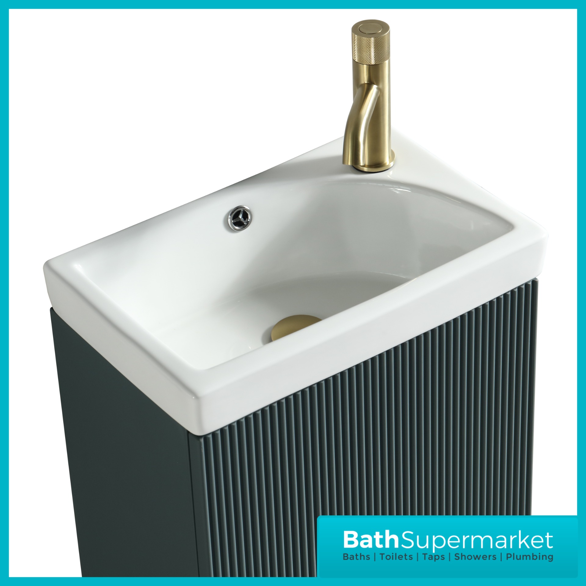 Tailored Fluted Sage Mini Compact Cloakroom Floor Standing Vanity Basin