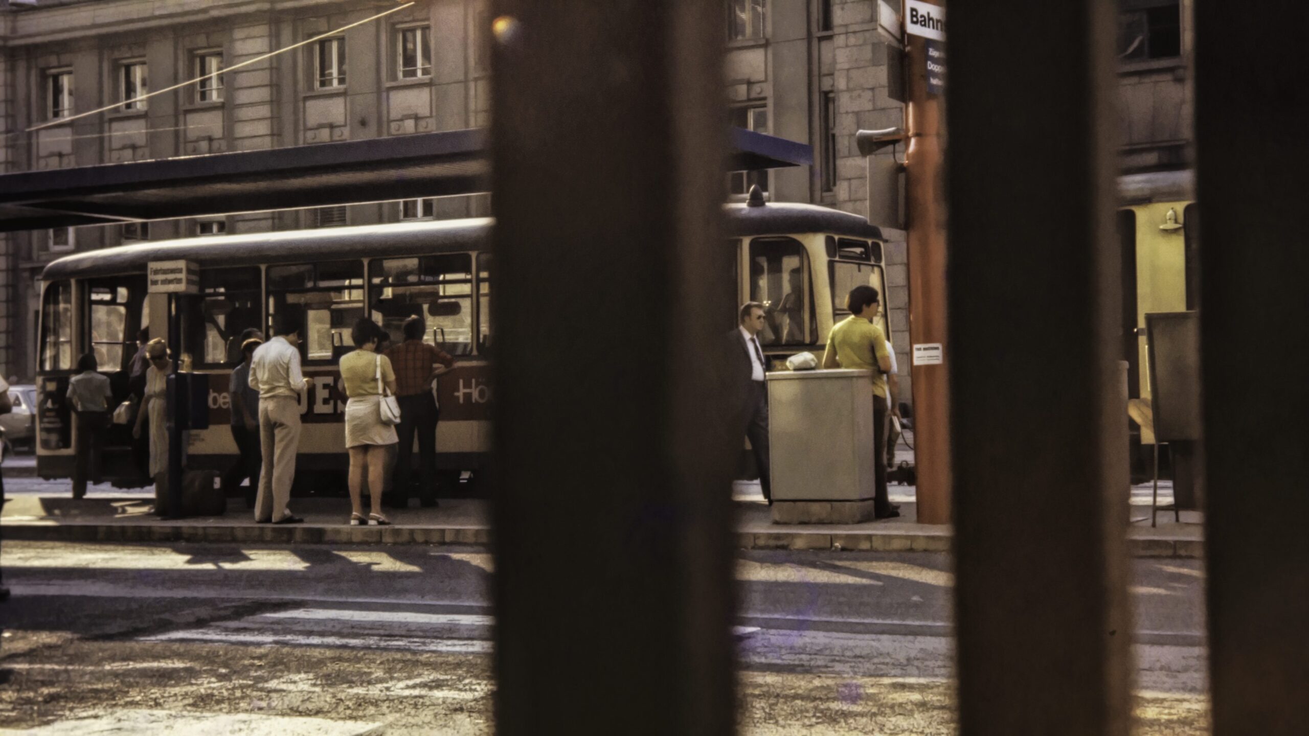 people waiting for a trolly in Frankfurt, Germany