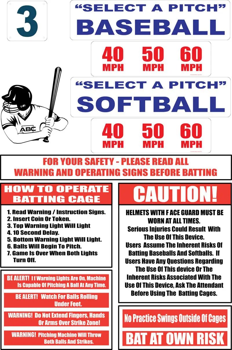 Signs for Automated Batting Cages Indoor or Outdoor