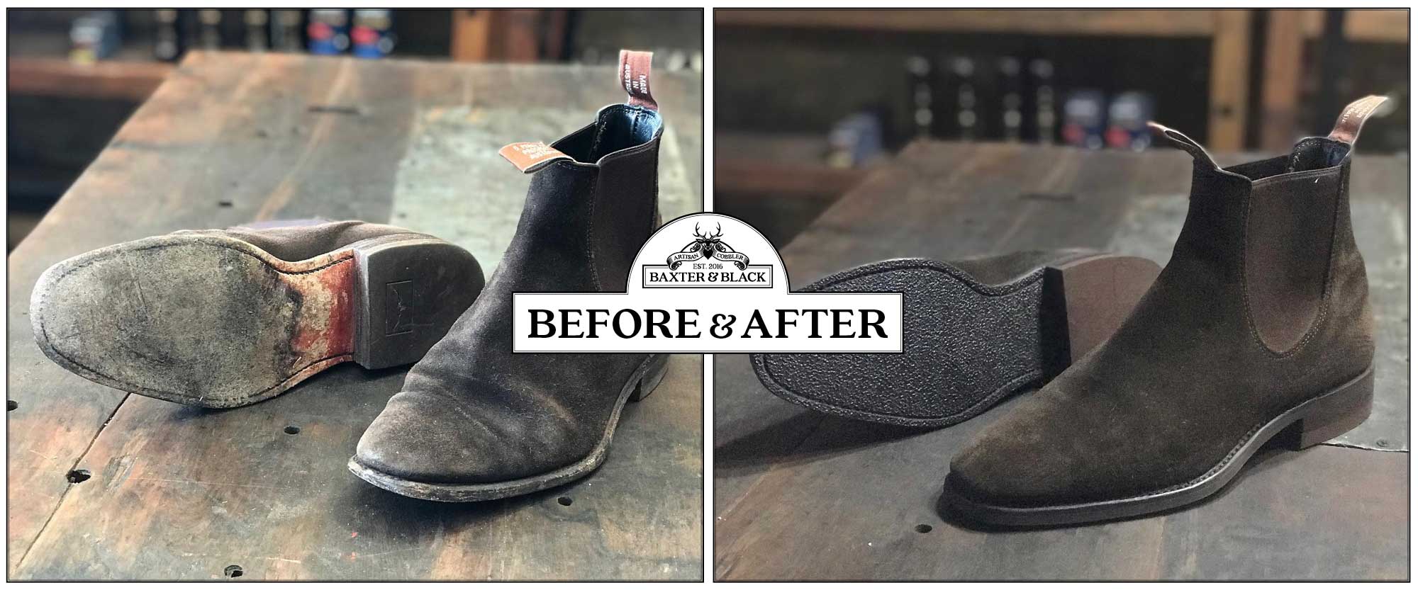 Suede RM Williams Rubber Resole and Restoration Baxter & Black