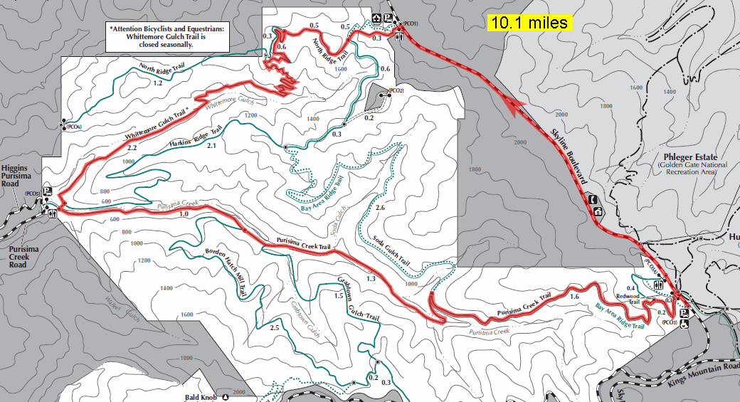 Purisima Creek Trail Map Whittemore Gulch Bay Area Mountain Bike Rides
