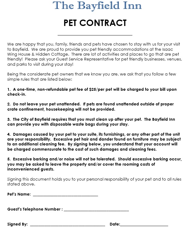 Rates & Rental Policies The Bayfield Inn