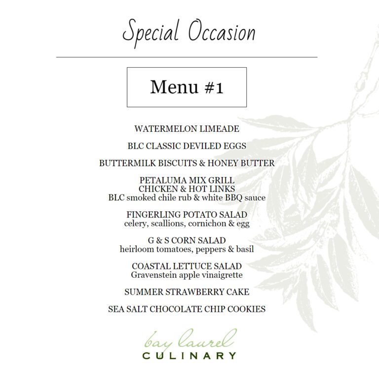 Special Occasion Sample Menu 1 Bay Laurel Culinary