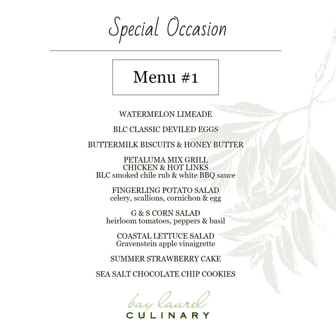 Special Occasion Sample Menu 1 Bay Laurel Culinary
