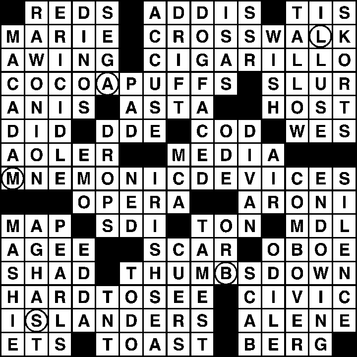 Crossword solution 9/15/11 The Baylor Lariat
