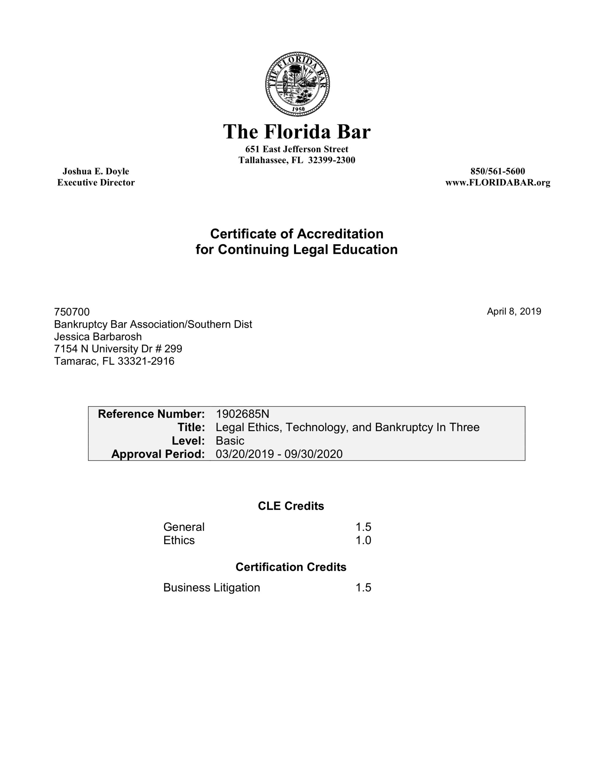 Past CLE Courses The Bankruptcy Bar Association Southern District of