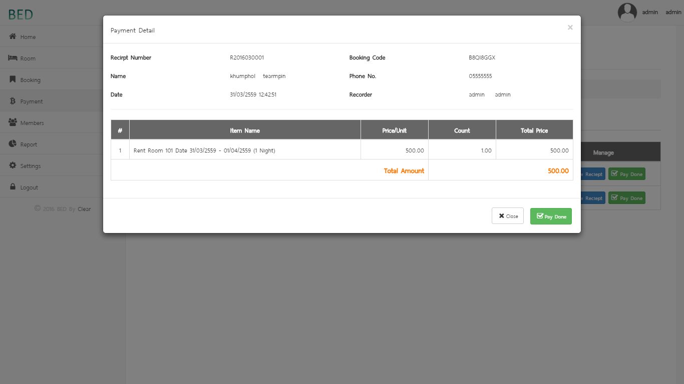 BED Hotel Booking System PHP Script by Khumphol Codester