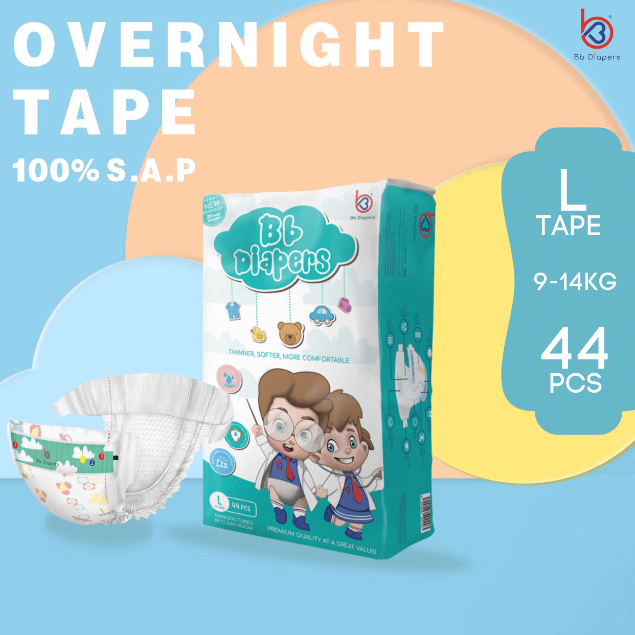 Bb Diapers Single Pack (Tape) Bb Diapers Ultrathin overnight diapers