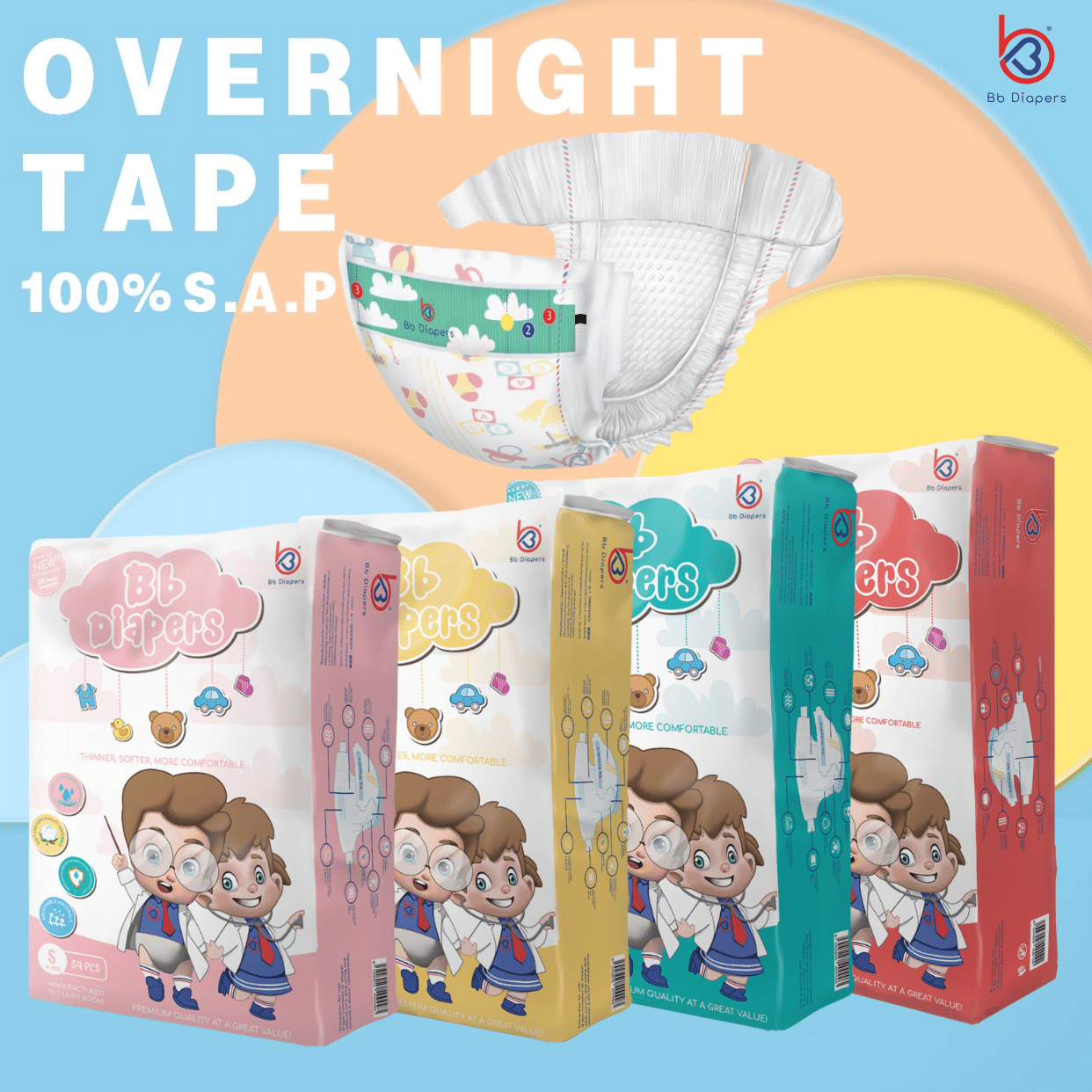 Bb Diapers Single Pack (Tape) Bb Diapers Ultrathin overnight diapers