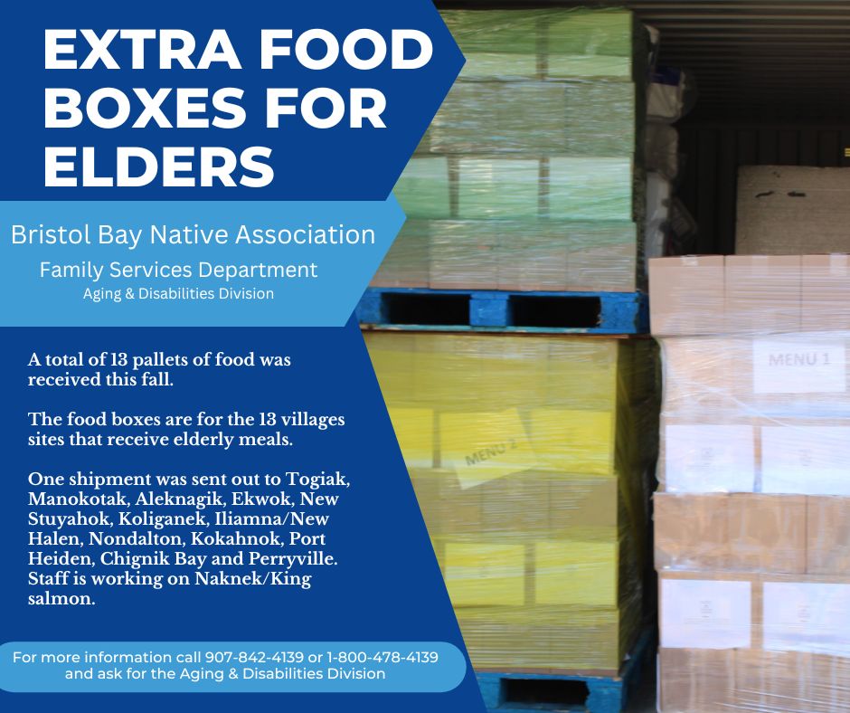 Extra Food Boxes for Elders for participating villages Bristol Bay Native Association