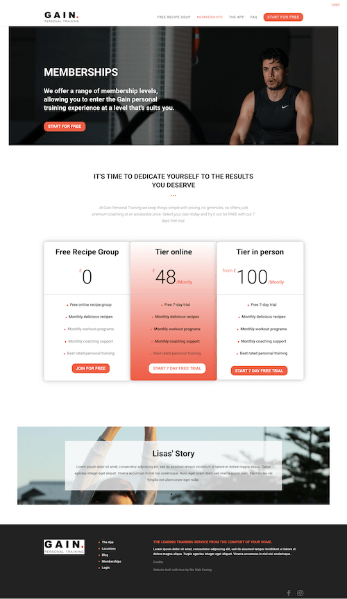 Gain Fitness Membership website Bbr Web Design