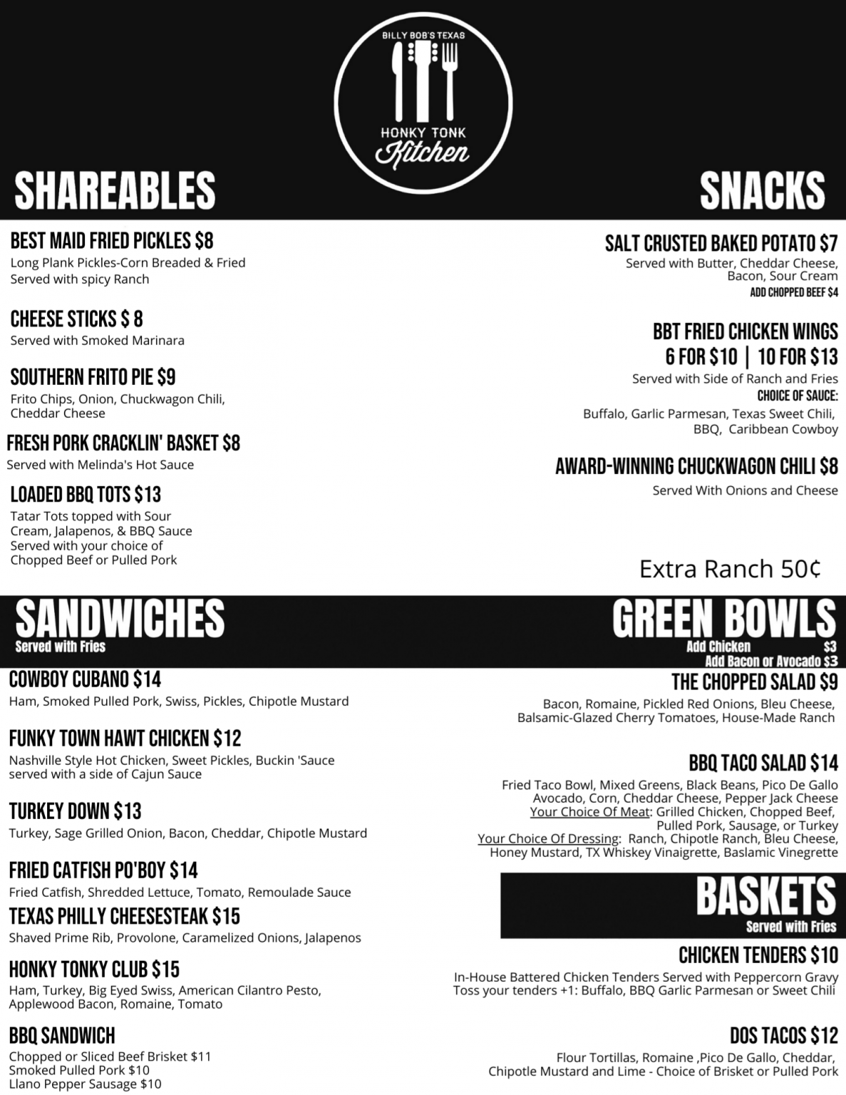 MENU Billy Bob's Texas