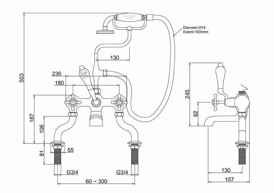 Burlington bath shower mixer deck mounted with S adjuster BB Whitebook