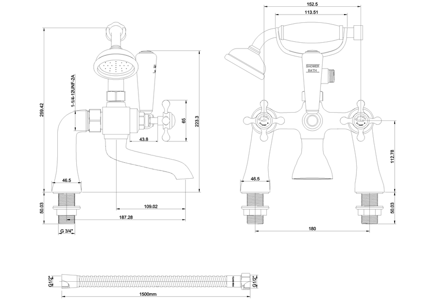 Stafford Bath Shower Mixer deck mounted BB Whitebook