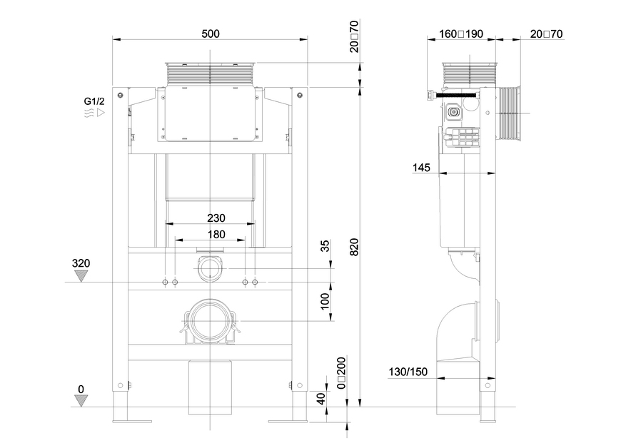 0.82m Height Wall Hung WC Support Frame BB Whitebook