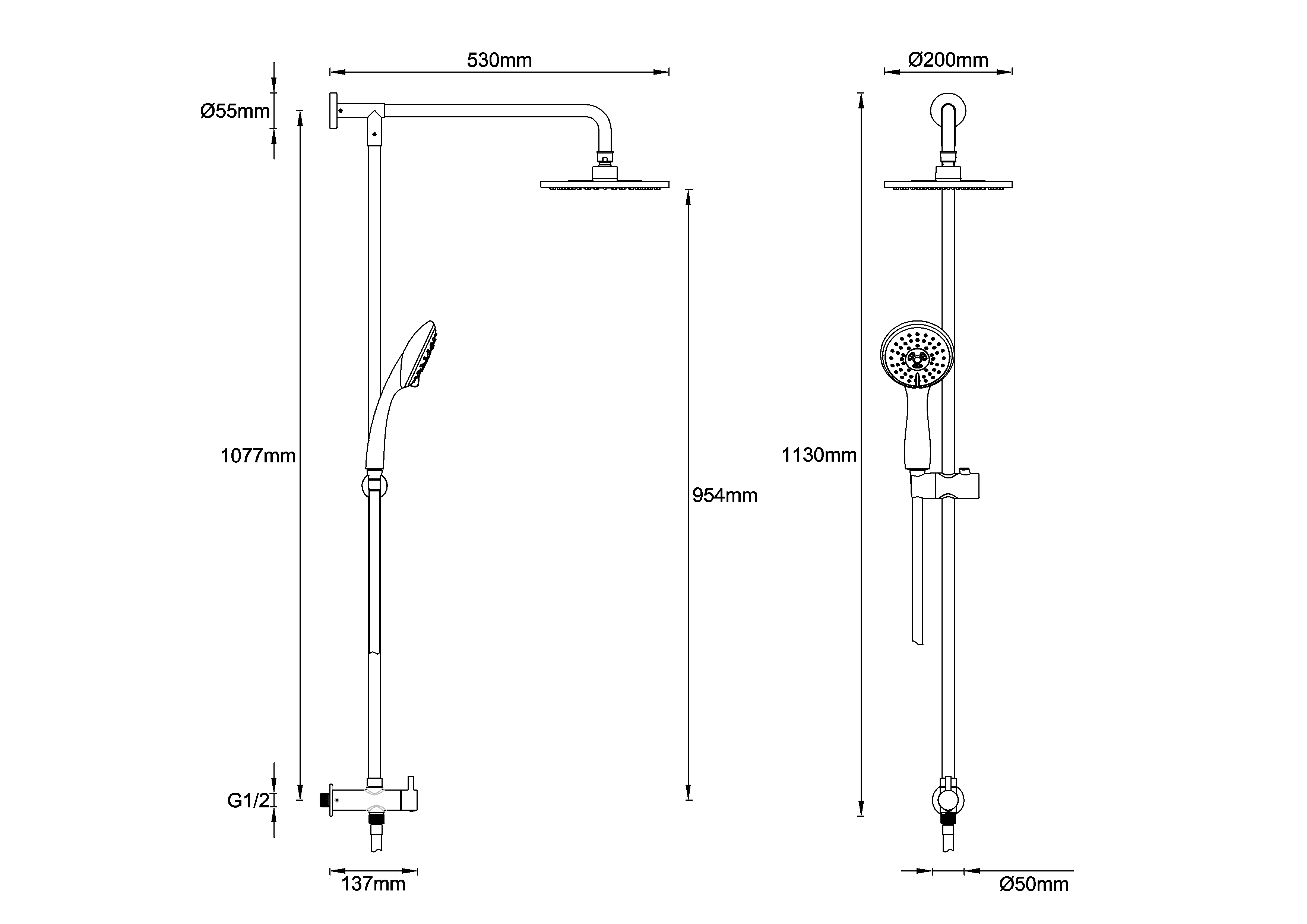 Fusion Shower Diverter with Fixed Head & Three Mode Hand Shower BB