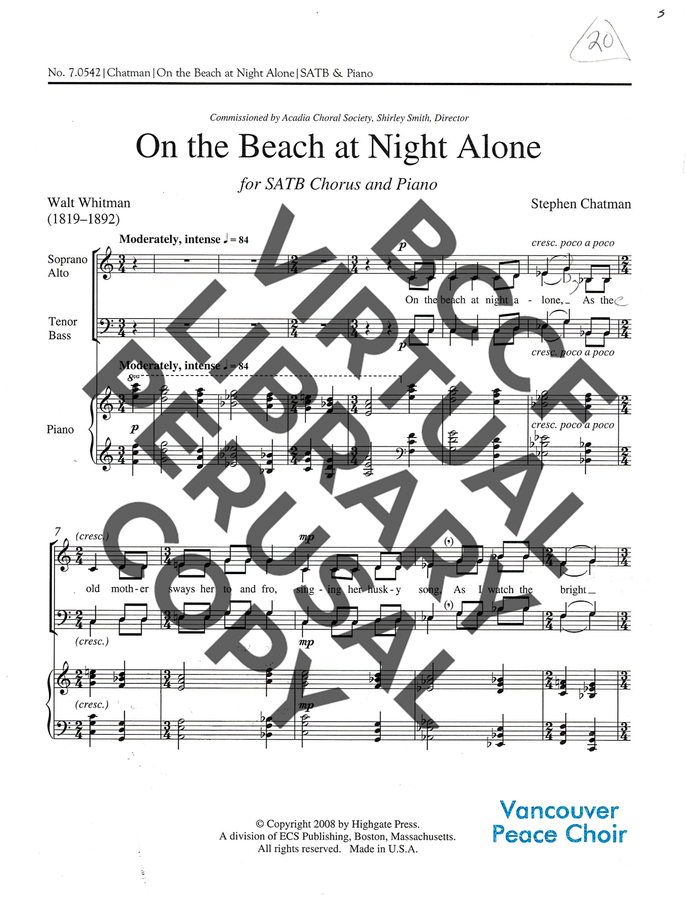 On the Beach at Night Alone BC Choral Federation