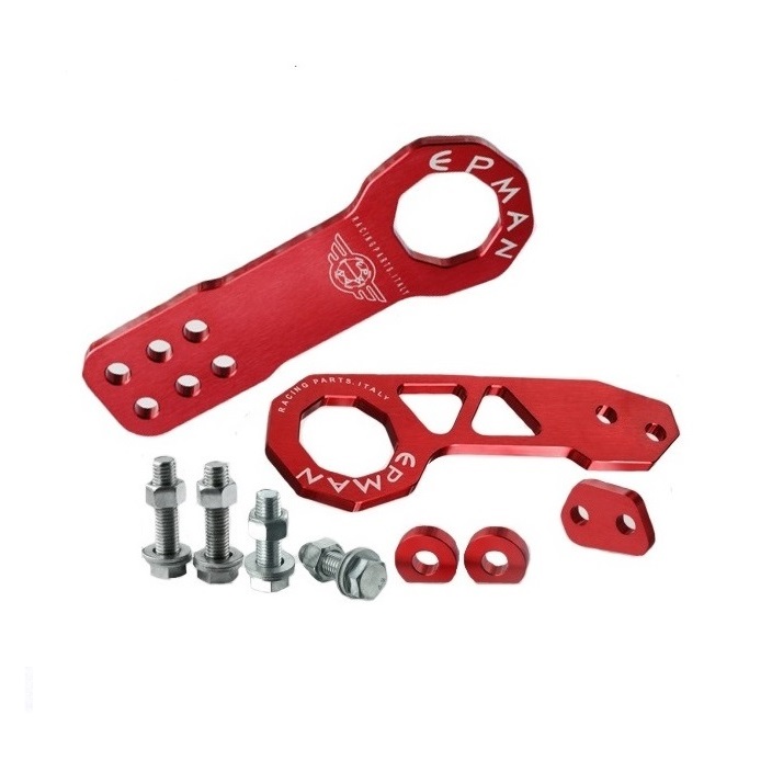 FRONT + REAR RED ANODIZED UNIVERSAL TOW HOOK KIT EPMAN BC Direct