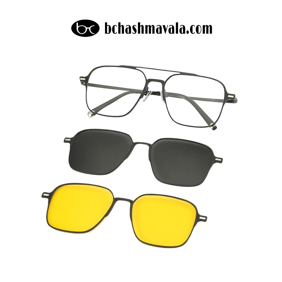 Titanium metal clipon eyeglasses square
