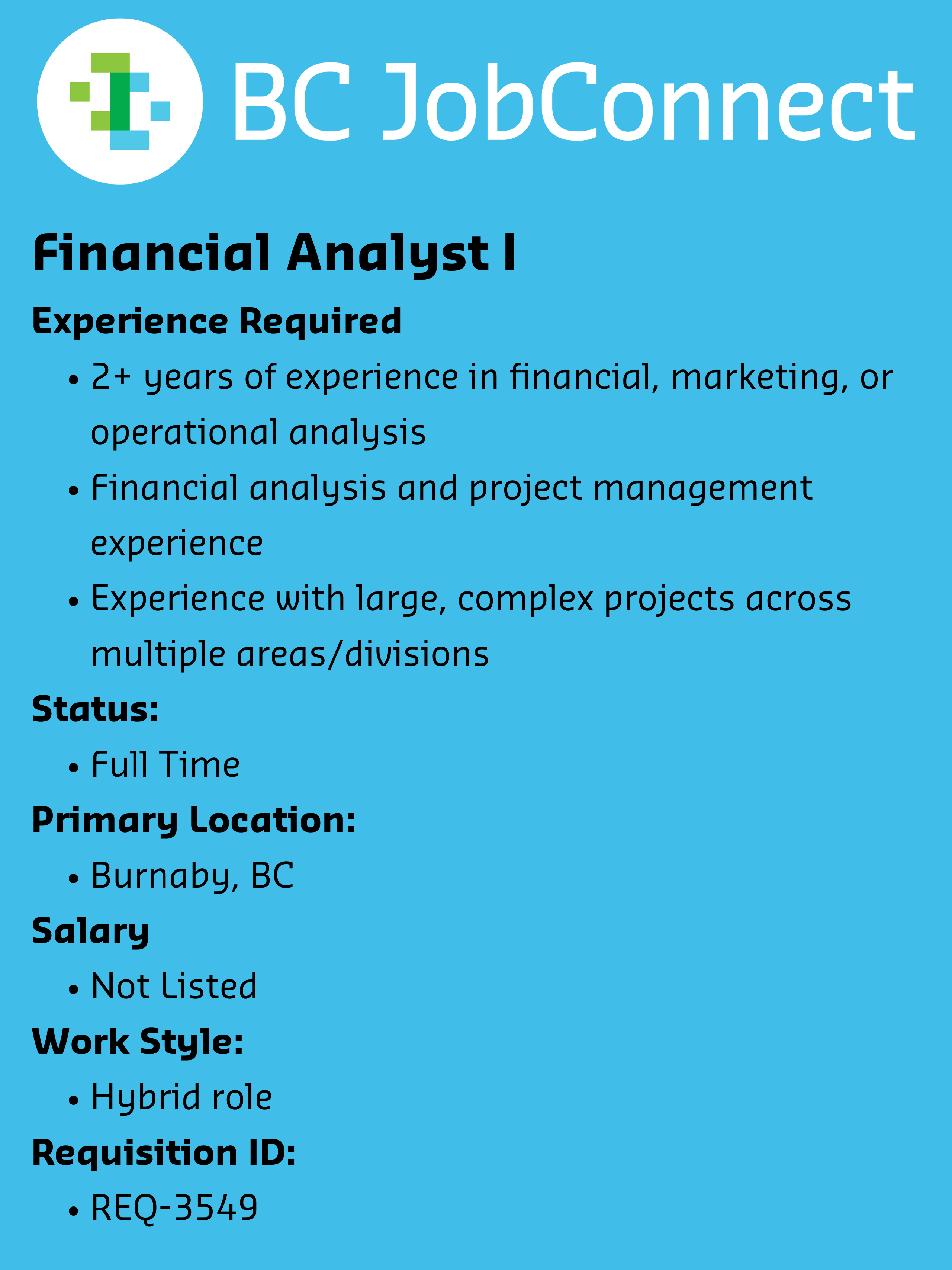 Job Posting Financial Analyst I (BCAA) IECBC BC Job Connect