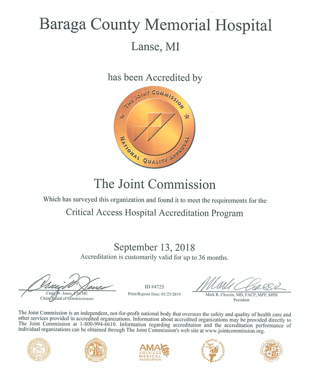Joint Commission Accreditation Baraga County Memorial Hospital