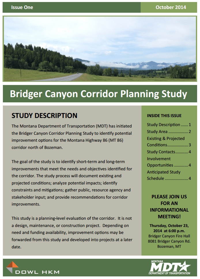 Bridger Canyon Corridor Study BCPOA