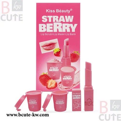 Kiss beauty Strawberry Lip Scrub + Lip Mask + Lip balm kit Bcutekw
