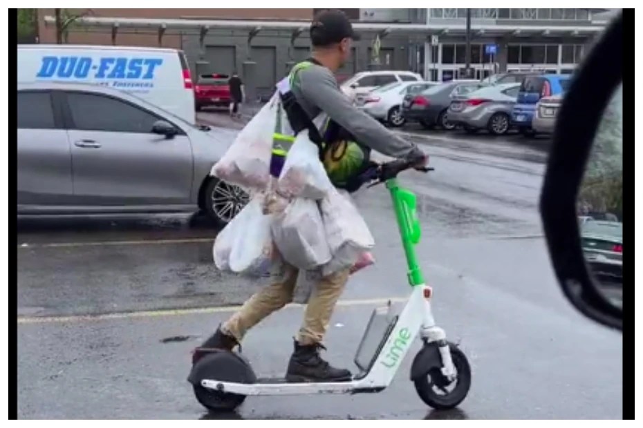 American Man Discovers Innovative Way To Carry Groceries On Electric