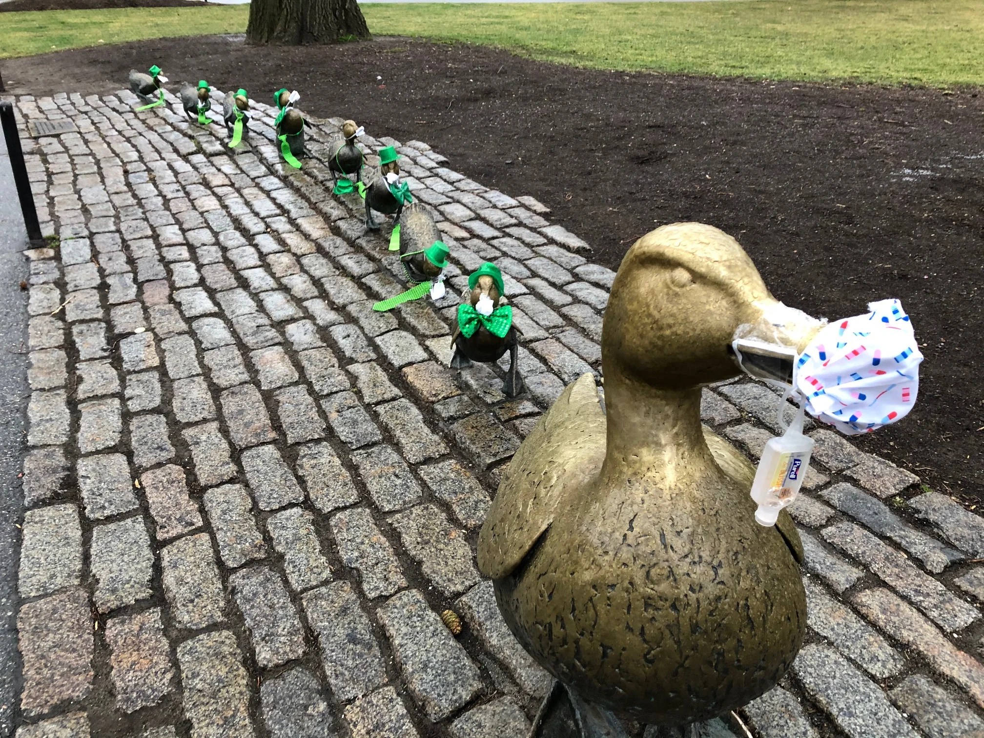 Someone dressed Boston's duckling statues in solidarity with Saturday's