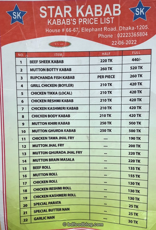 Star Kabab Menu, Price and Address BD Food Blog