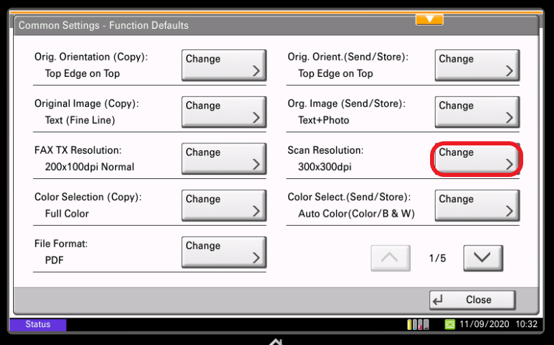 How to update your default scan resolution using the control panel