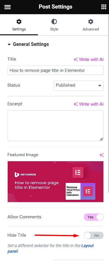 How to Hide page title in Elementor