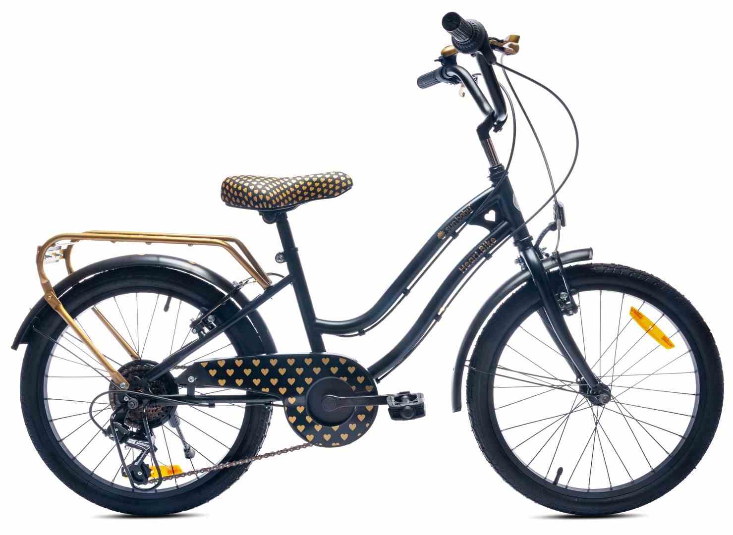 Rower miejski dla dziewczynki 20" z przerzutkami Shimano Heart Bike czarno złoty w sklepie BE
