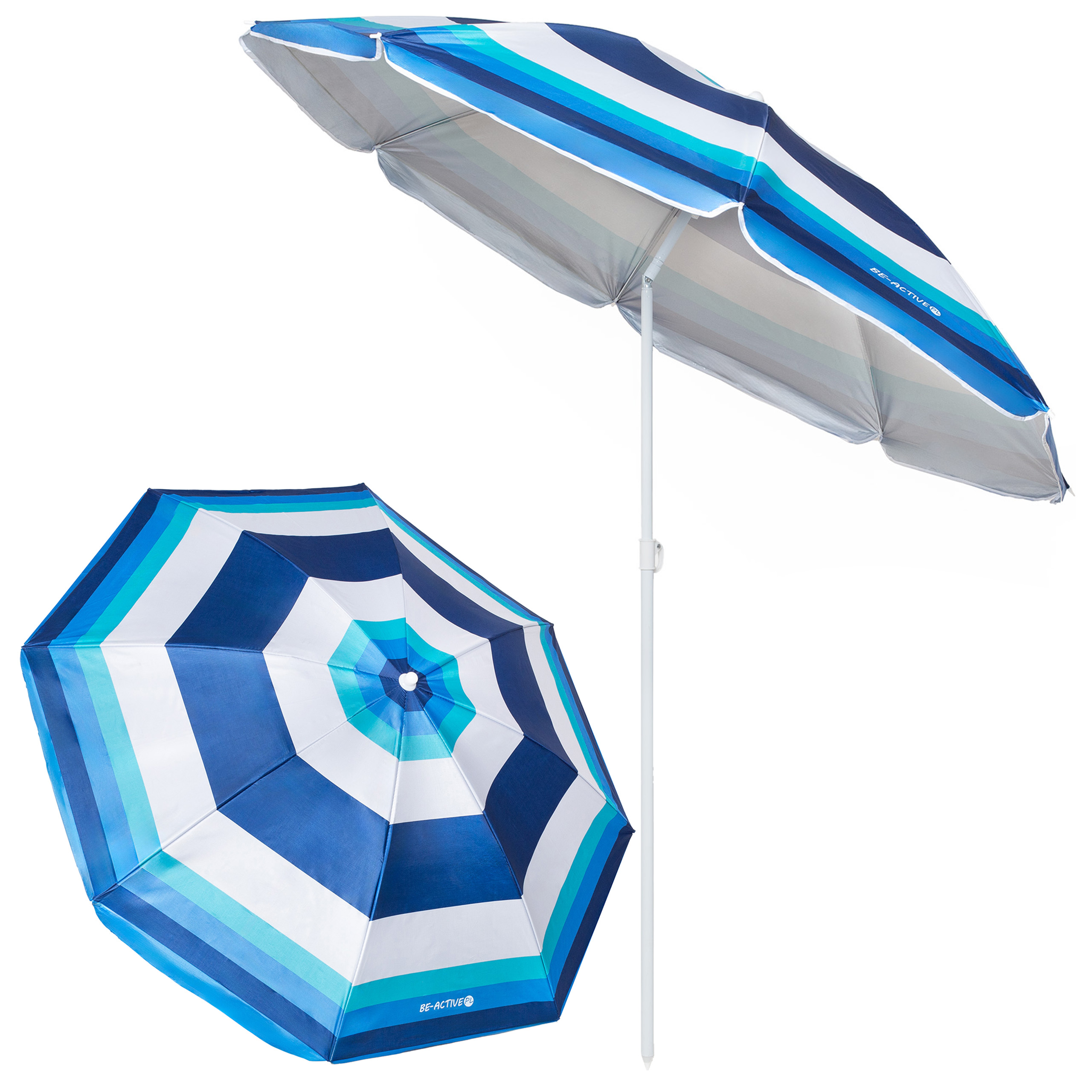 Parasol plażowy ogrodowy składany na balkon 180cm Paski biało