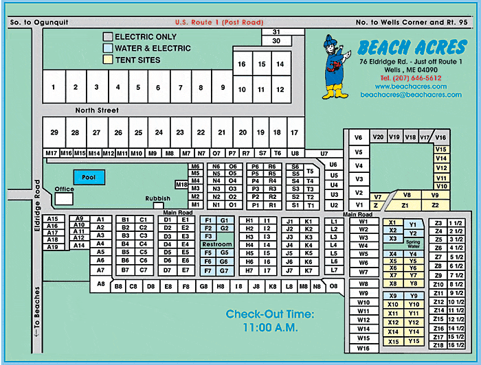 Site Map for Beach Acres Campground in Wells, Maine