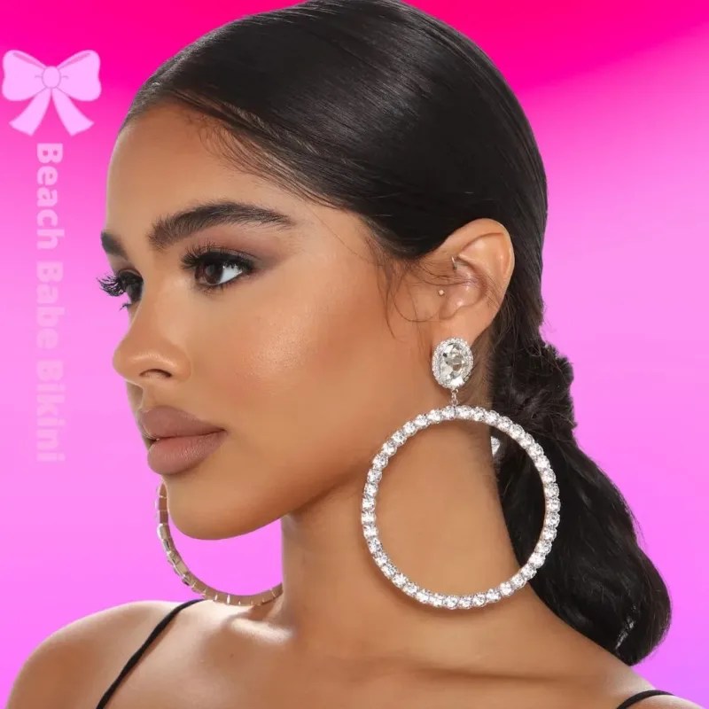 Diamond Rhinestone Hoop Earrings ®Beach Babe Bikini