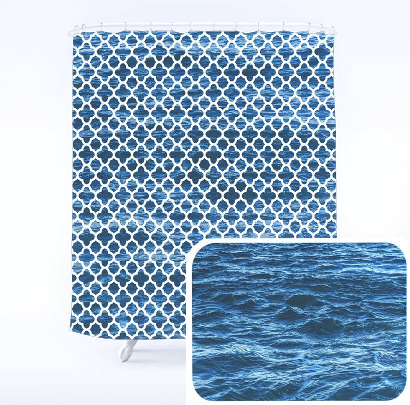 Blue ocean bath set 45, Microfiber sea foam bath mat, ocean shower
