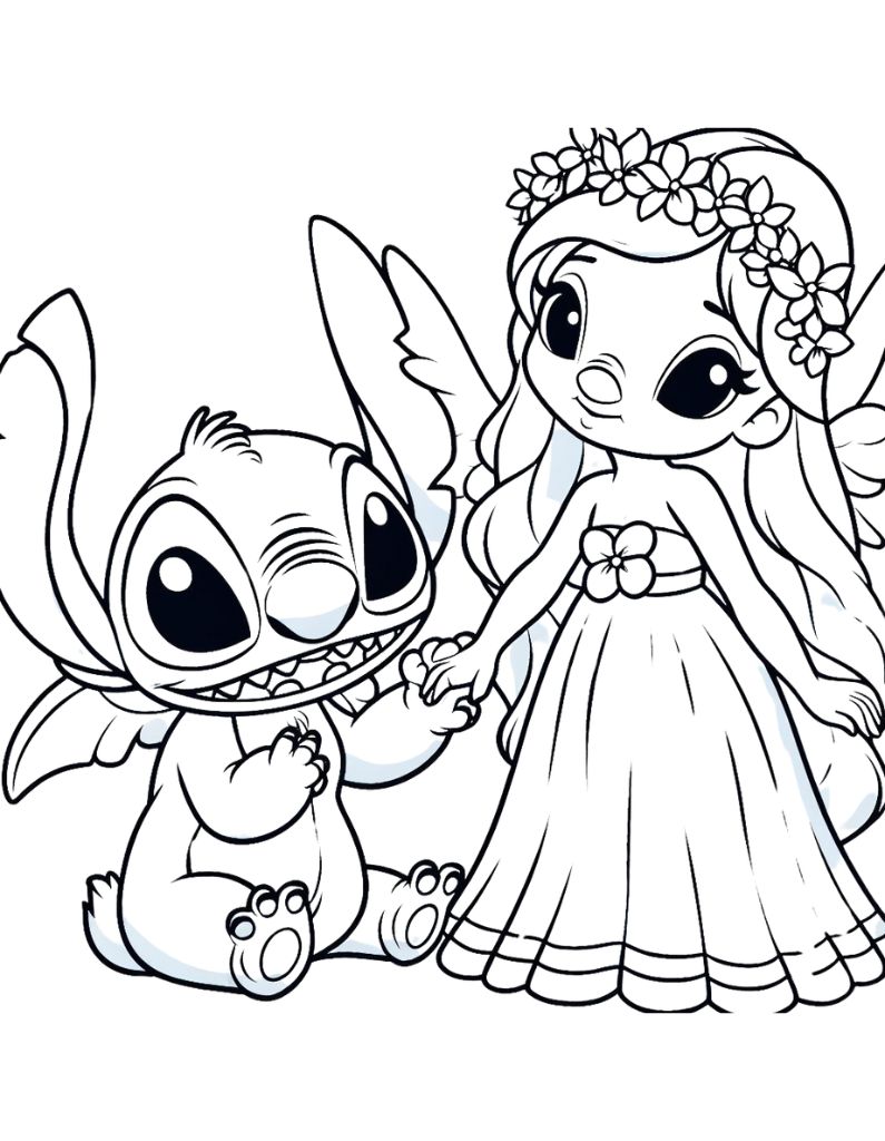 Stitch and Angel Coloring Pages Free Printable for Kids
