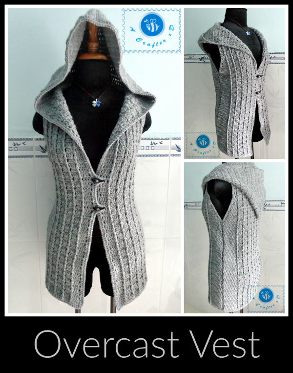 crochet overcast vest, crochet hooded vest, crochet women's vest