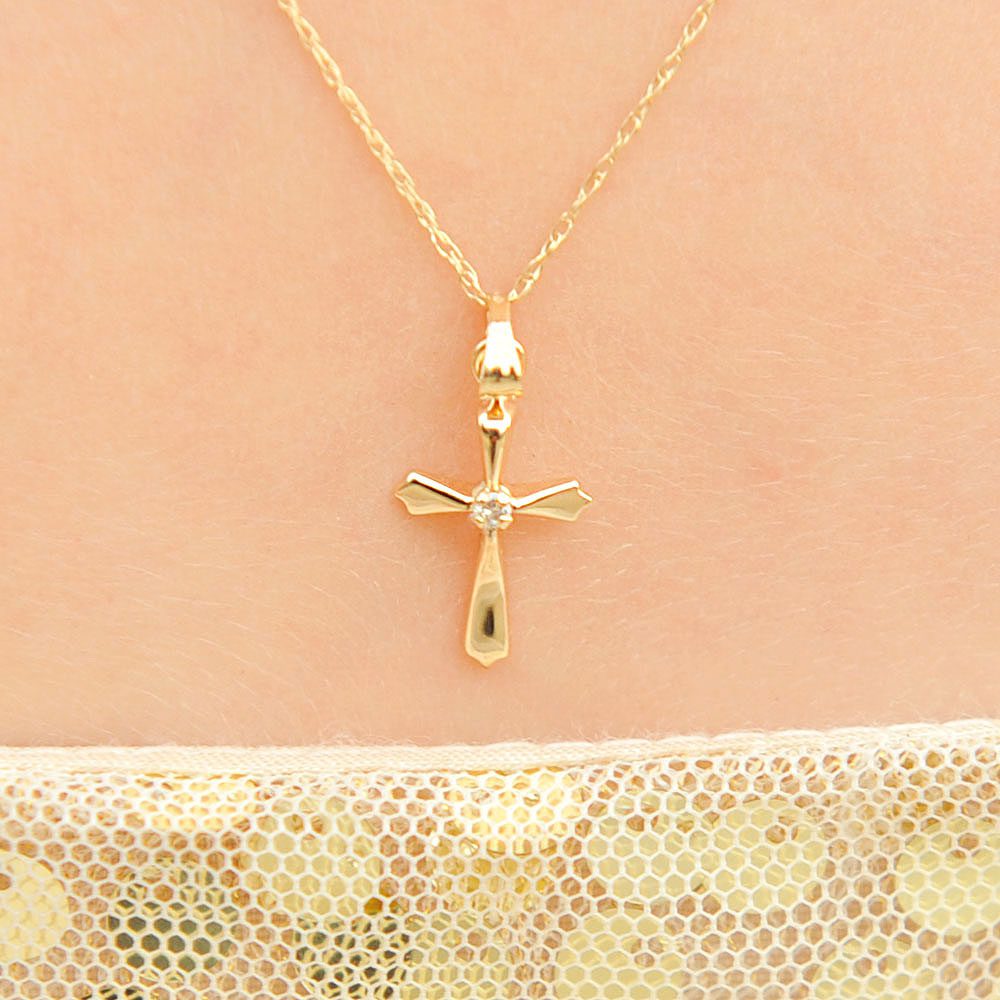 Gold Diamond Cross Necklace for Children BeadifulBABY