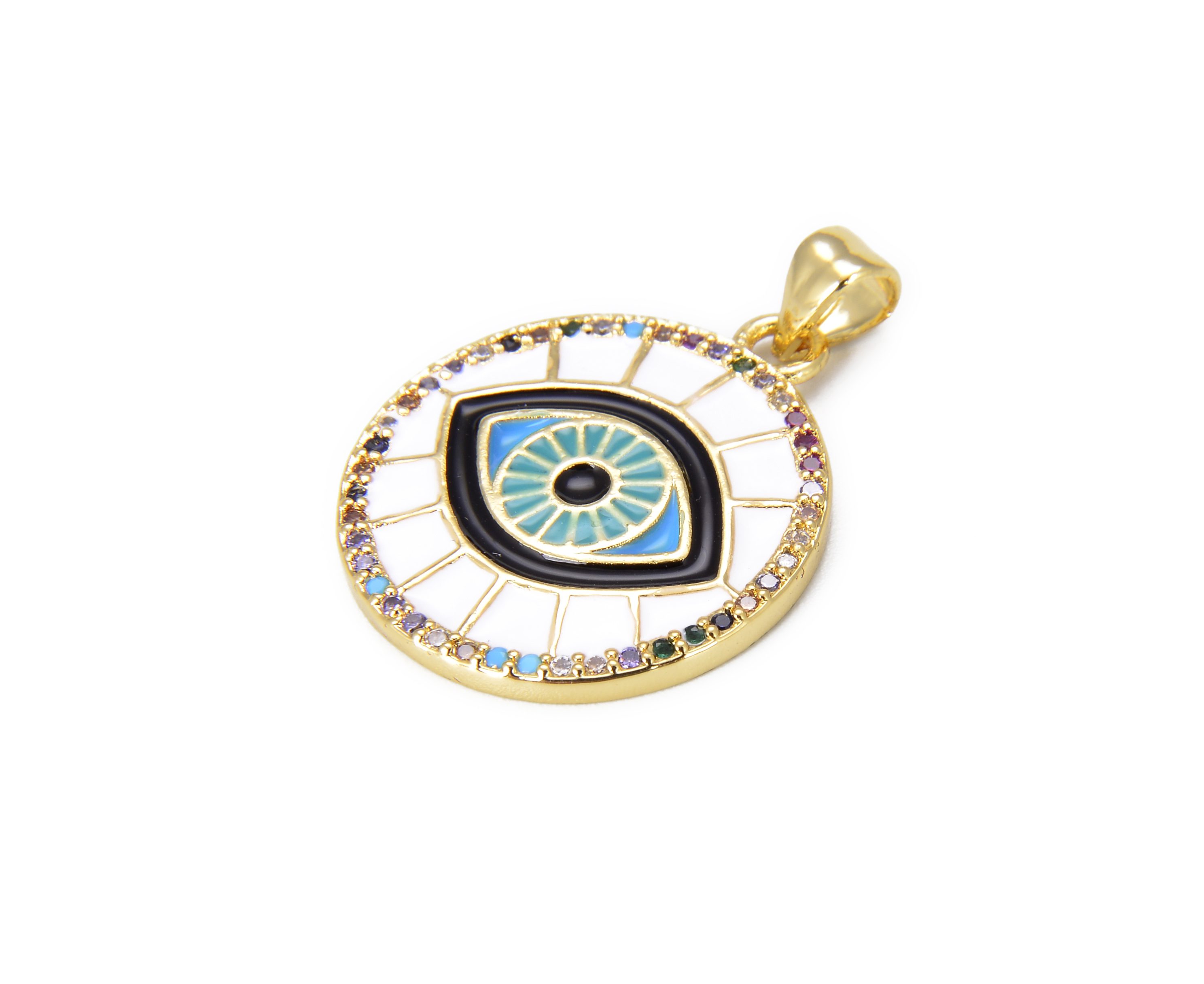 14K Gold Filled Enamel Evil Eye Charm, Black Pink Blue White Yellow eye