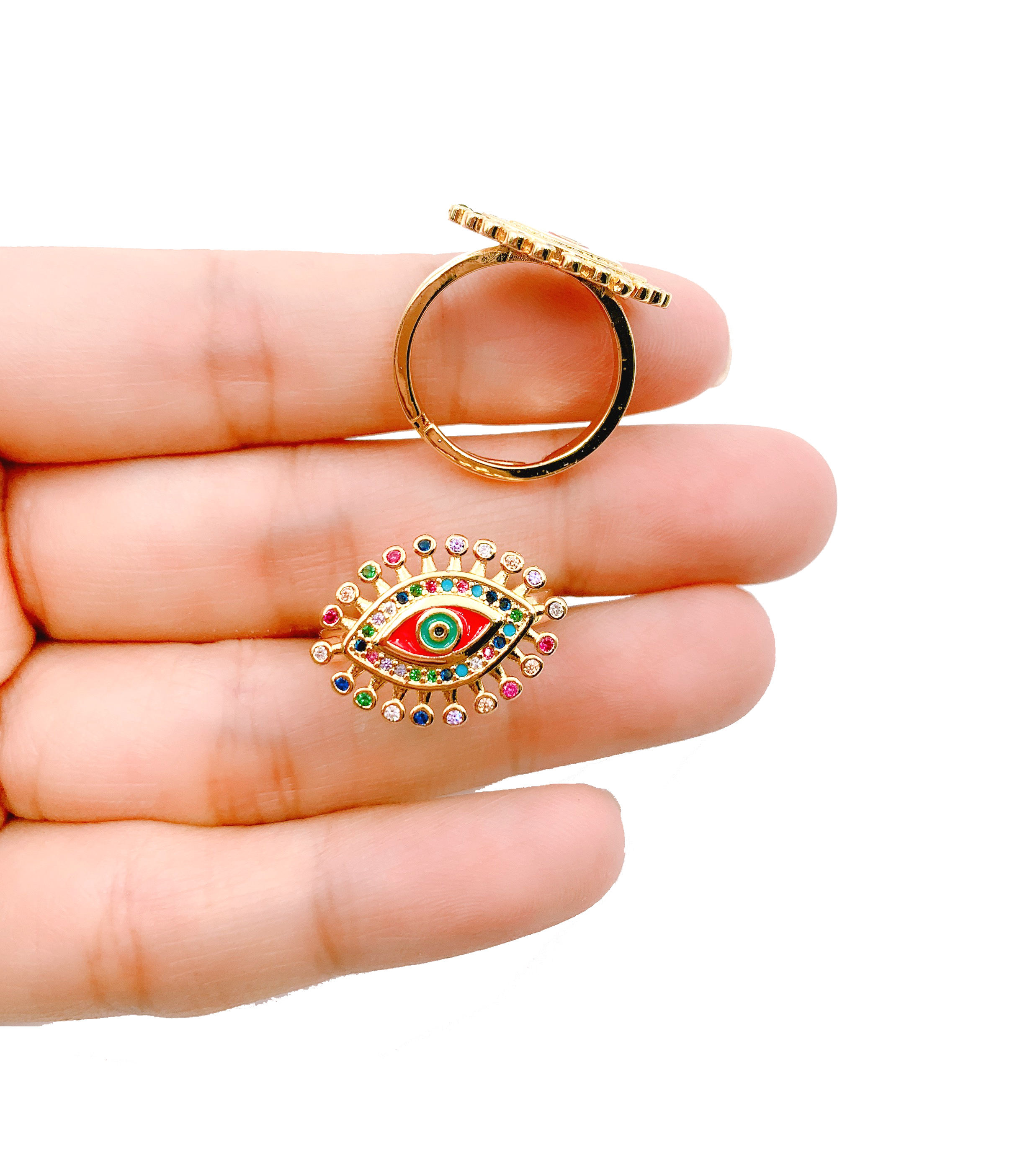 Red Enamel Evil Eye Ring, 18K Gold Filled CZ Micro Pave Evil Eye Ring