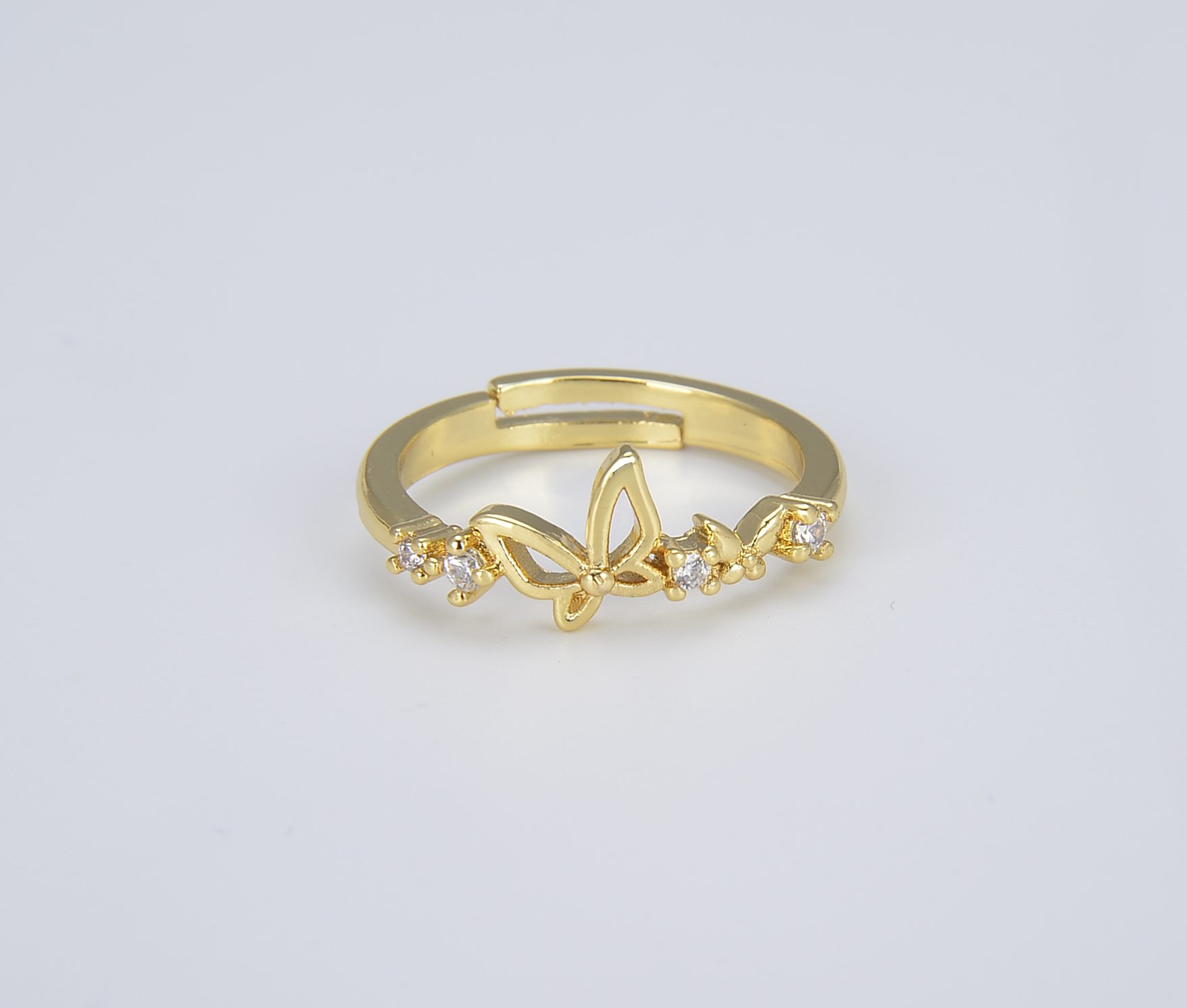 18K Gold Filled Adjustable Butterfly Ring, Gold Butterfly Ring