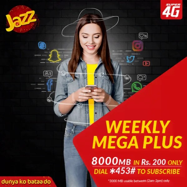 Jazz Weekly Mega Plus Offer8000 MBs