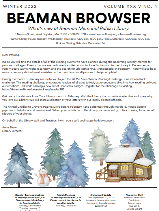 Beaman Browser Winter 2022 Beaman Memorial Public Library
