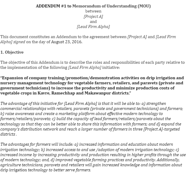 Example addendum to lead firm MOU